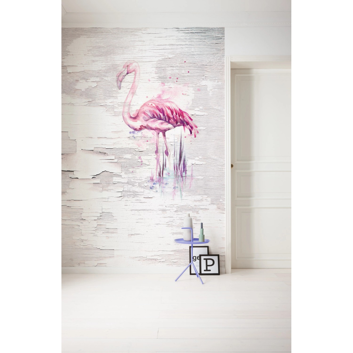 Komar Vlies Fototapete mit pinkfarbenem Flamingo Motiv, 200x250 cm.