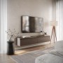 Selsey TV-Hängeboard Bemmi in Nussbaum-Holzoptik, schwebend unter TV im modernen Wohnzimmer. Zwei Fächer.