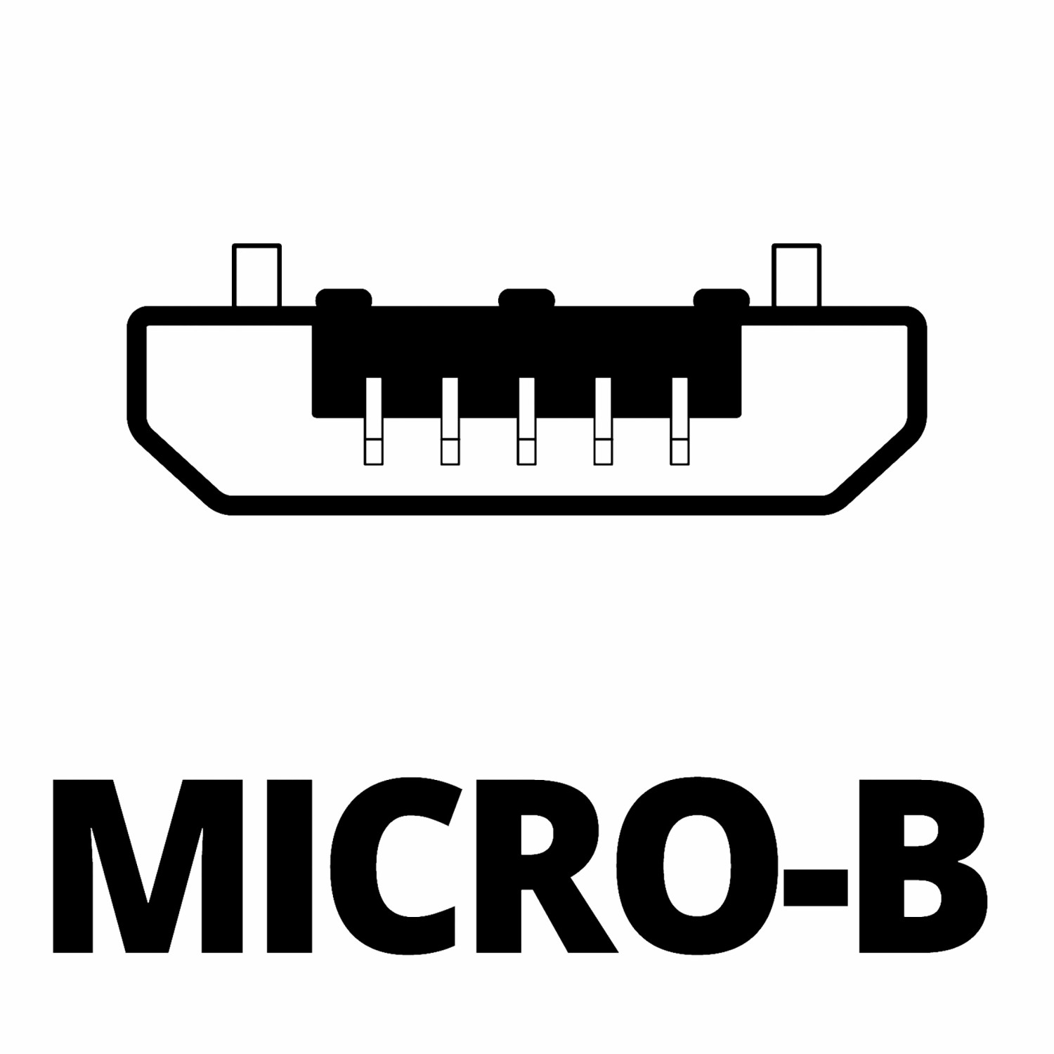 Abbildung eines Micro-B USB-Anschlusses in Schwarz-Weiß.