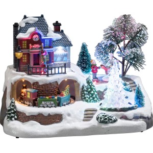 Konstsmide LED Szenerie Bahnhof mit Kristallweihnachtsbaum und bunten Lichtern.