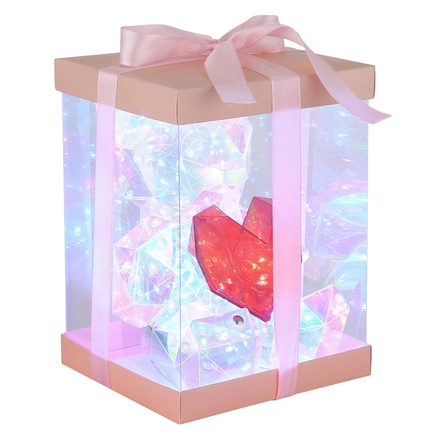 Globo Tischleuchte Brondar: Bär-Design mit Kristall-Effekt und rotem Herz in Geschenkbox-Optik.