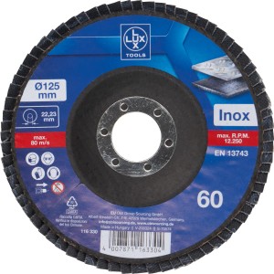 LUX Fächerschleifscheibe Metall, Ø 125mm, K60. Zubehör für Winkelschleifer.
