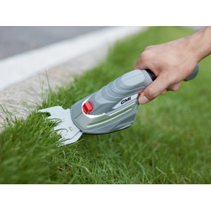 CMI Akku-Gras- und Strauchschere C-AGS-3.6/10 im Einsatz beim Rasenkantenschnitt.