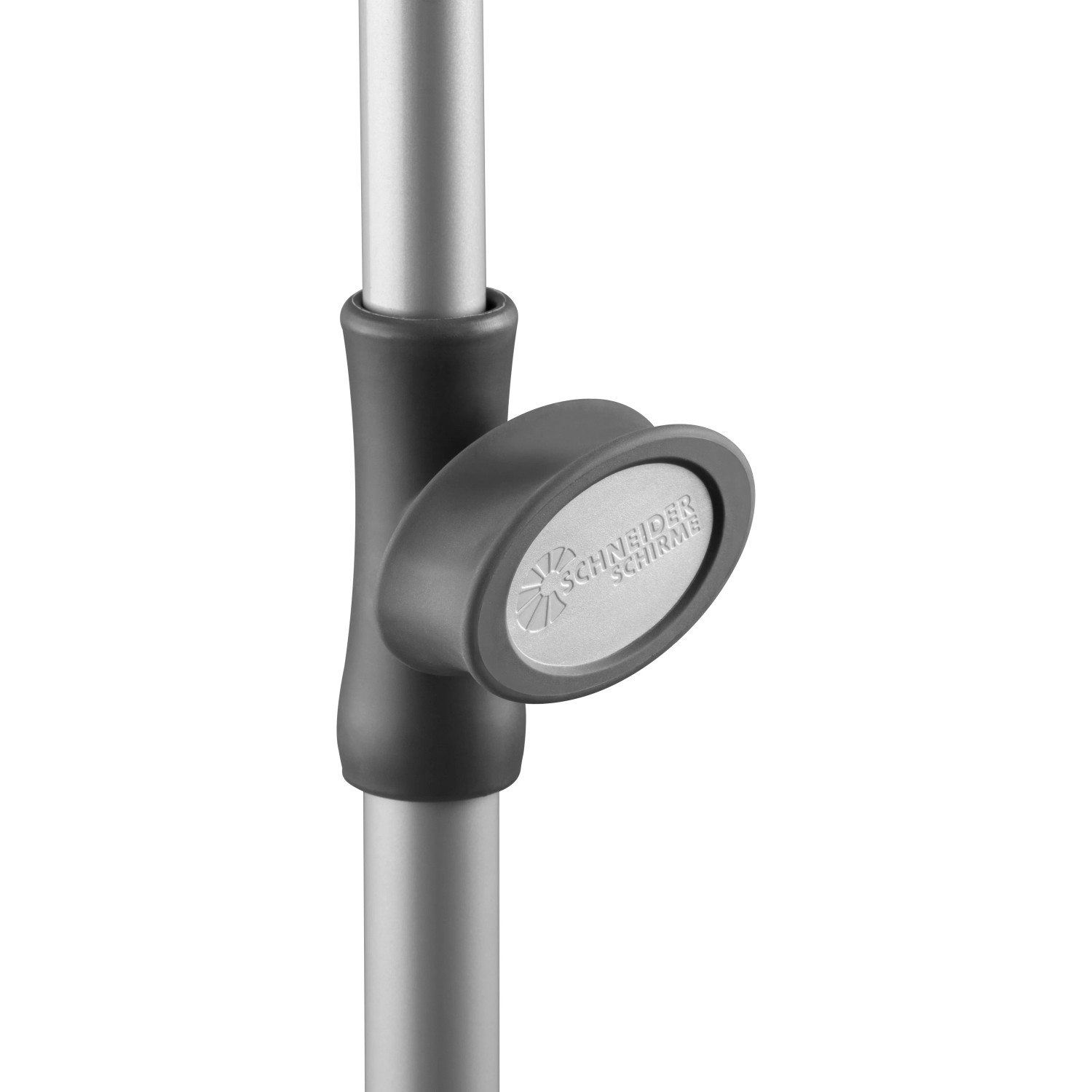 Detailaufnahme: Push-Up Mechanik des Schneider Marktschirms, naturfarben.
