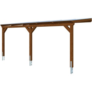 Skan Holz Carport Vogtland, 300x541 cm, Nussbaum, Einzelcarport mit Doppelstegplatten und drei Pfosten.