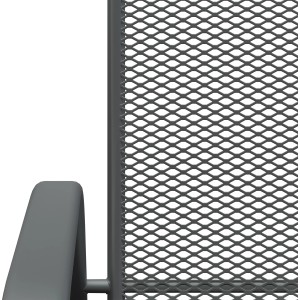 Detailansicht: Grauer Stapelstuhl Sacramento aus Stahlgeflecht für Garten & Balkon.