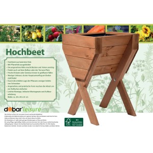 Braun gebeiztes Dobar Hochbeet 80x60x80cm mit Ablageboden für Garten, Balkon oder Terrasse.
