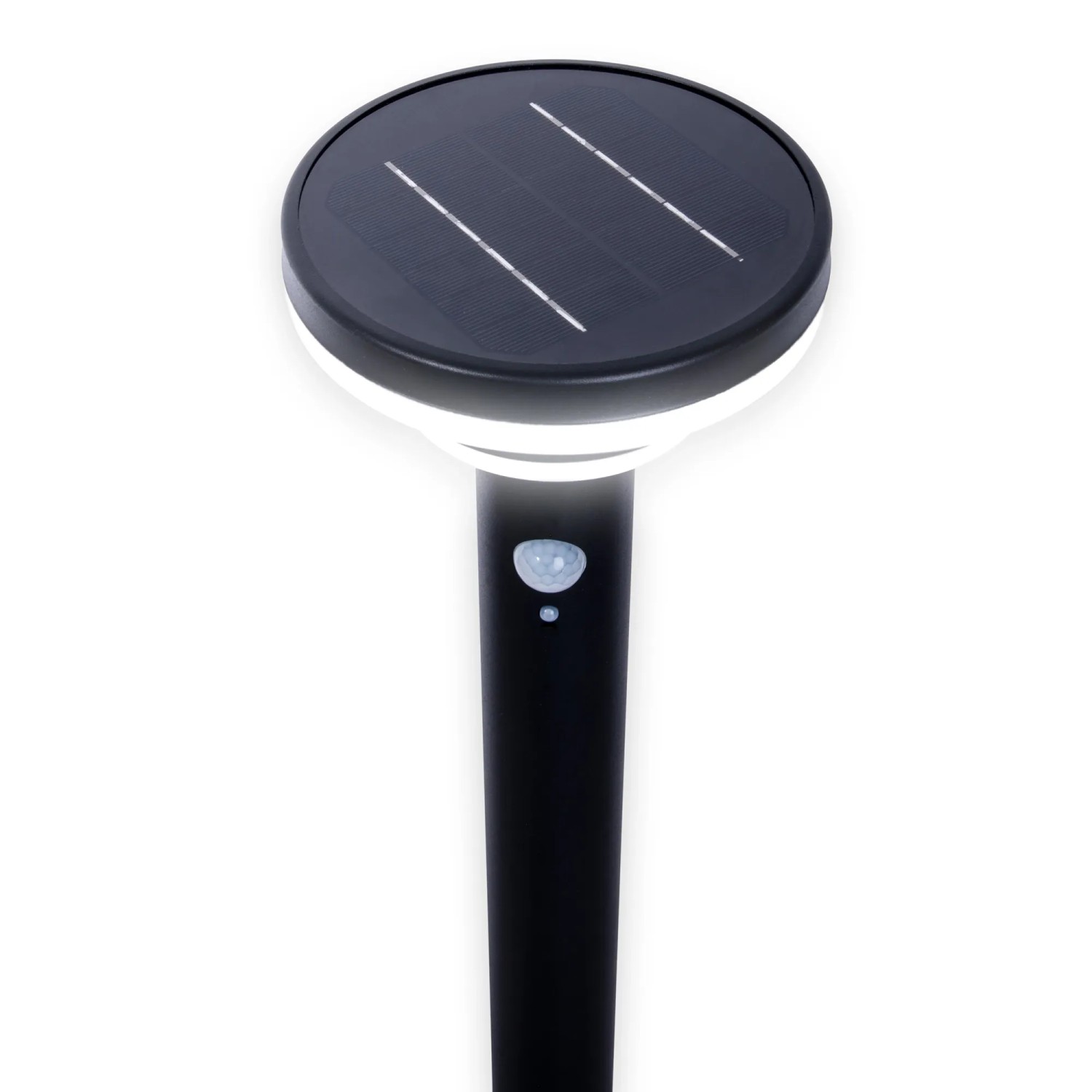 Schwarze LED Solar Stehleuchte Nora mit Erdspieß, Ø 16 cm, 86 cm hoch. Solar-Wegeleuchte für den Garten.