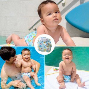 Freds Swim Academy Schwimmwindel Blau, Größe 1 (4-9kg) mit kindlichem Muster.
