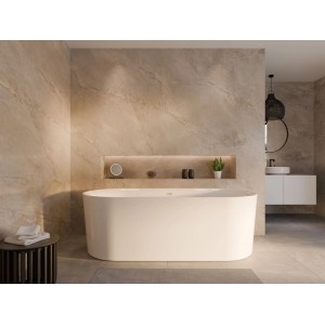 Weißer freistehender Ottofond Whirlpool Mince in modernem Bad. Elegante Acryl-Badewanne für entspannende Momente.