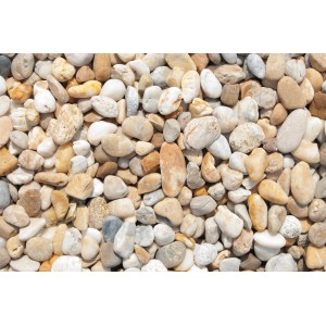 Bunte Flusskiesel, 16-32 mm, als Zierkies für Garten und Landschaftsbau.