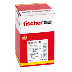 Fischer Nageldübel N 6 x 60/30 S, 50 Stück, in rot-weißer Verpackung. Dübel für schnelle Schlagmontage.