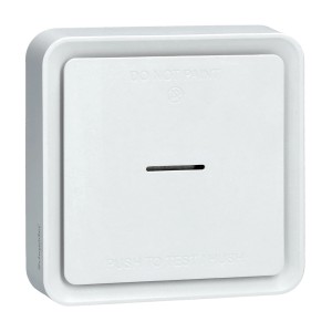 Weißer Schneider Electric Wiser Rauchmelder für die Hausautomation.