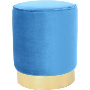 Blauer Kayoom Hocker Nena mit goldenem Sockel. Moderner Sitzpouf für Wohnzimmer und mehr.