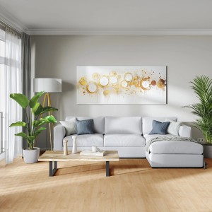 Verlegter Vinylboden ECO 4ALL Eiche Pure Mittel im Wohnraum mit Couch und Tisch.