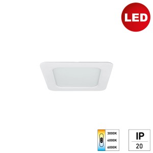 Weißes E2 Elektro Einbaupanel Style Q 145, quadratische LED Deckenleuchte mit CCT Farbtemperatursteuerung.