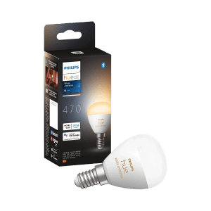 Philips Hue E14 LED-Lampe in Tropfenform, White Ambiance, 470 lm, mit Verpackung.
