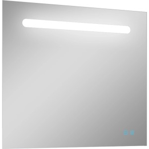 Rechteckiger LED-Spiegel Lina 80x70 cm mit Touch-Schalter und indirekter Beleuchtung.