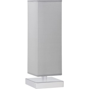 Trio Tischleuchte Piet, Nickel matt, mit grauem Stoffschirm. Design-Tischlampe, 35 cm hoch.