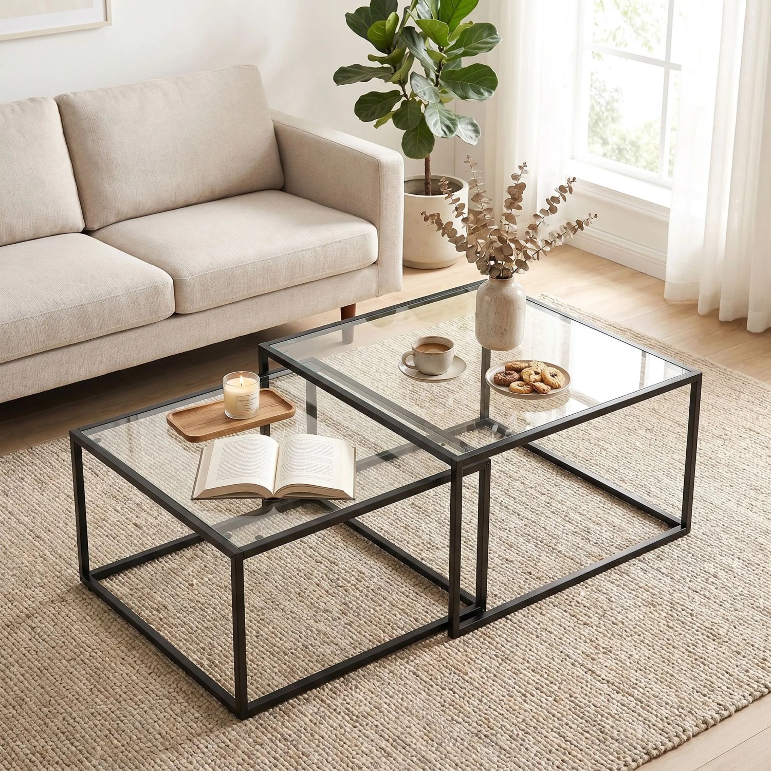 HOMCOM Couchtische Gehärtetes Glas Metall 75L x 75B x 42H cm Schwarz kaufen bei OBI