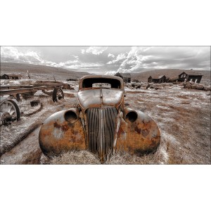 Wandbild Lost Car, 160x90 cm, Oldtimer-Motiv im Rost-Look.