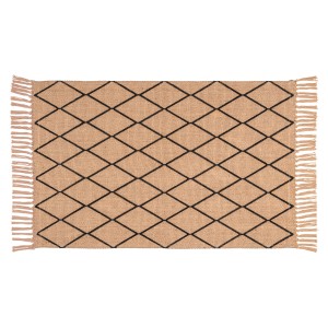 Beige Badematte Calama 50x80 cm aus Jute mit Rautenmuster und Fransen.