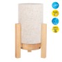 Näve LED-Tischleuchte Madita mit Leinen-Schirm und Holzfuß, dimmbar per Touch.