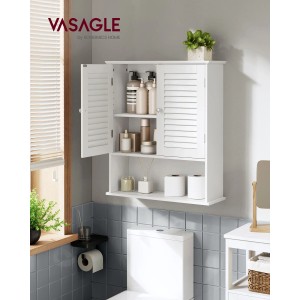 Songmics Badezimmerschrank Saggio mit Lamellentüren und Offenem Fach Weiß