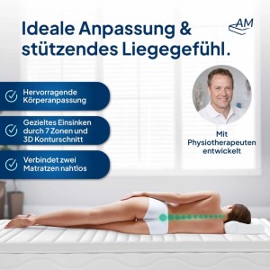 AM 3D Deluxe Matratzen Topper 200x200cm mit Frau in Seitenlage. Optimale Körperanpassung.