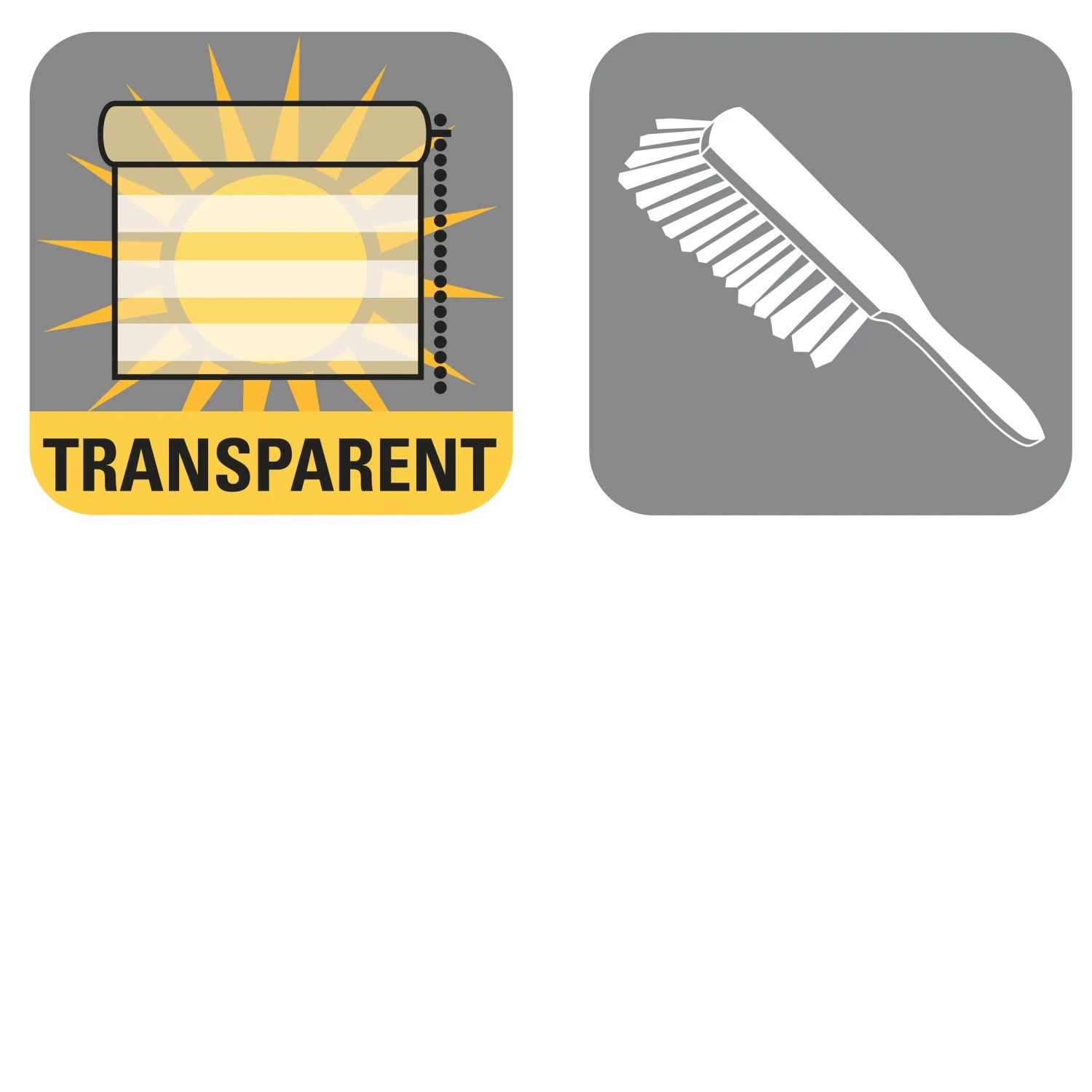 Symbol für transparentes Doppelrollo und Reinigungsbürste.