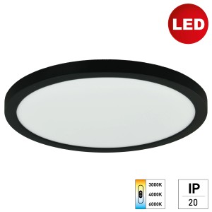 Schwarzes E2 Elektro LED-Panel Space, 24W, für Deckenmontage, mit einstellbarer Farbtemperatur.