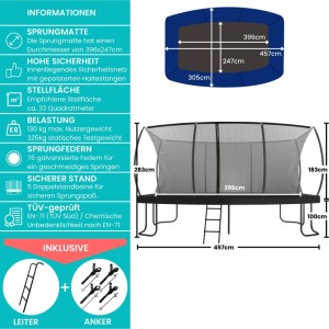 Zero Gravity Trampolin Outdoor 457x305cm TÜV GS Smartes Klappnetz mit Leiter und Bodenanker