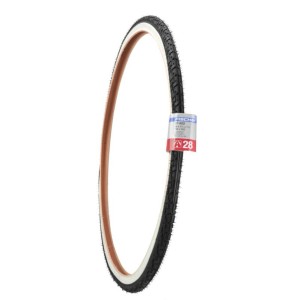 Fischer Fahrradreifen Straße 28 Zoll, schwarz-weiß mit brauner Seitenwand.