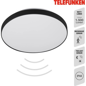 Telefunken LED-Deckenleuchte Newa, weiß-schwarz, mit Sensor. Runde Form.