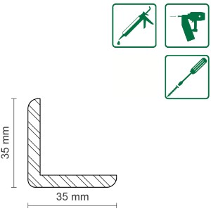 Profil einer rohen, astreinen FN Neuhofer Winkelleiste aus Fichte/Kiefer, 35x35x1000mm.