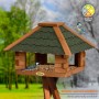 Dobar Vogelhaus Blockhaus, viereckig, braunes Kiefernholz, grünes Bitumendach. Vögel fressen ganzjährig.
