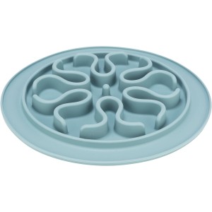 Blaue Trixie Slow Feeding Futtermatte, Ø 24 cm, gegen Schlingen beim Fressen.