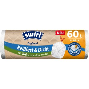 Verpackung Swirl Müllbeutel mit Zugband, 60 Liter, 8 Stück, reißfest und dicht.