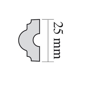 Decosa Flachprofil Rebecca, weiß, selbstklebend, Querschnitt mit Maßangabe 25mm.