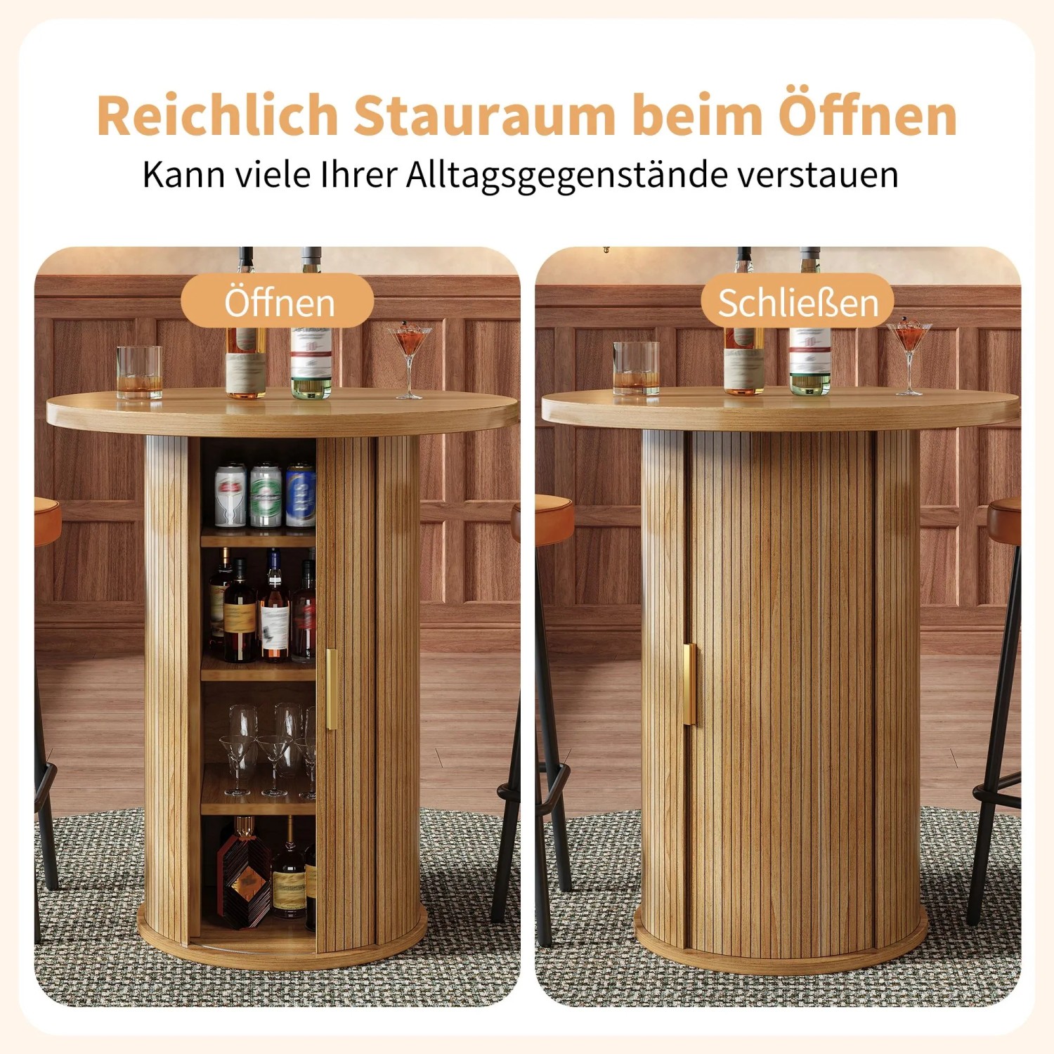 okwish Bartisch mit Stauraum MDF Holzoptik Bar Wohnzimmer 60x60x91.6cm Natur_8