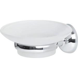 Spirella Campagne Seifenschale mit Wandhalterung aus Chrom und mattem Glas.