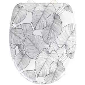 Wenko WC-Sitz Samoa, weiß mit Blätter-Design in Schwarz-Grau. Passend für Standard-WCs.