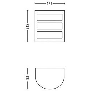 Technische Zeichnung der Philips LED-Außenwandleuchte Python aus Edelstahl mit Maßen.