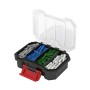 Qbrick Regular Compact Organizer Set 1, schwarze Aufbewahrungsbox mit farbigen Dübeln.