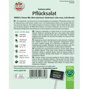 Samenpackung Sperli Pflücksalat Fitness-Mix mit bunten Salatblättern für Beet, Balkon und Kübel.