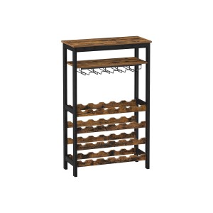 Songmics Weinregal für 24 Flaschen, braun-schwarz, mit Gläserhalter. Praktisches Regal für Weinsammlung.