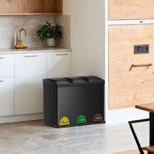 Songmics Mülleimer Petaja 3 Fächer x 15 l Schwarz