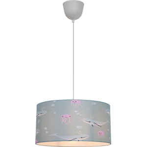 Kinder-Deckenleuchte mit buntem Tierprint Under The Sea, Ø 40cm. Pendelleuchte fürs Kinderzimmer.