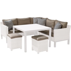 Kissen-Set für OBI Lounge-Set Brogan, 5-teilig, Ash: Sitzkissen, Rückenkissen, Hocker- und Dekokissen.