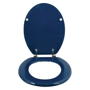 MSV WC-Sitz Cleo, dunkelblau, MDF, mit Edelstahlscharnieren, geöffnet.